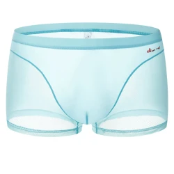 Nude Feel Comfortable Men's Stitching Thin Ice Silk Boxers Light Blue