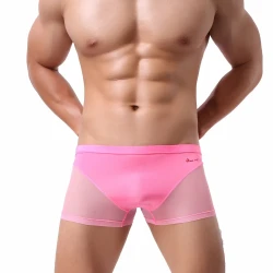 Nude Feel Comfortable Men's Stitching Thin Ice Silk Boxers Pink