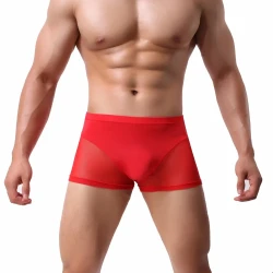 Nude Feel Comfortable Men's Stitching Thin Ice Silk Boxers Red