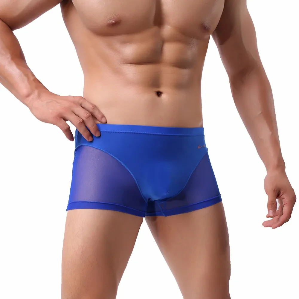 Nude Feel Comfortable Men's Stitching Thin Ice Silk Boxers Royal Blue