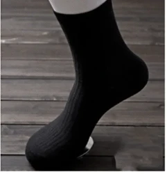 Pure Color Thick Men's Comfortable Pinstripe Cotton Simple Tube Socks Black 5pairs