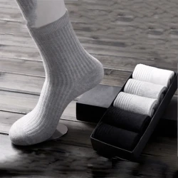 Pure Color Thick Men's Comfortable Pinstripe Cotton Simple Tube Socks Black 2 white 1 gray 2