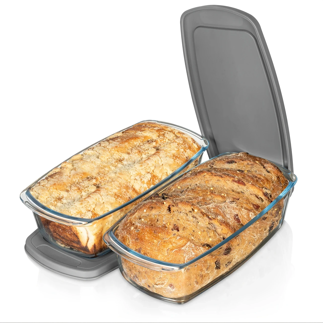 2 Set - Glass Loaf Pan with Lids