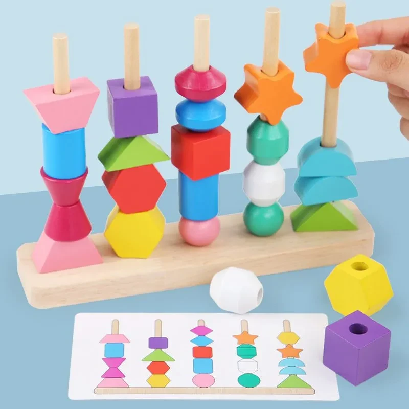 Geometric Shape Pole Sets String Strings Matching Blocks For Early Childhood Education