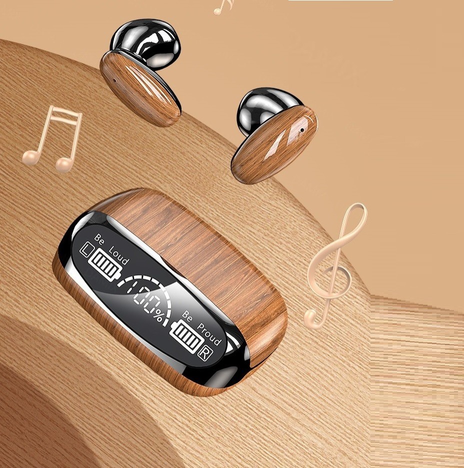 Cross-border New Wood Grain M35 Bluetooth Headset Binaural 52 Private Model TWS Power Display Sports Without Delay Noise Reduction