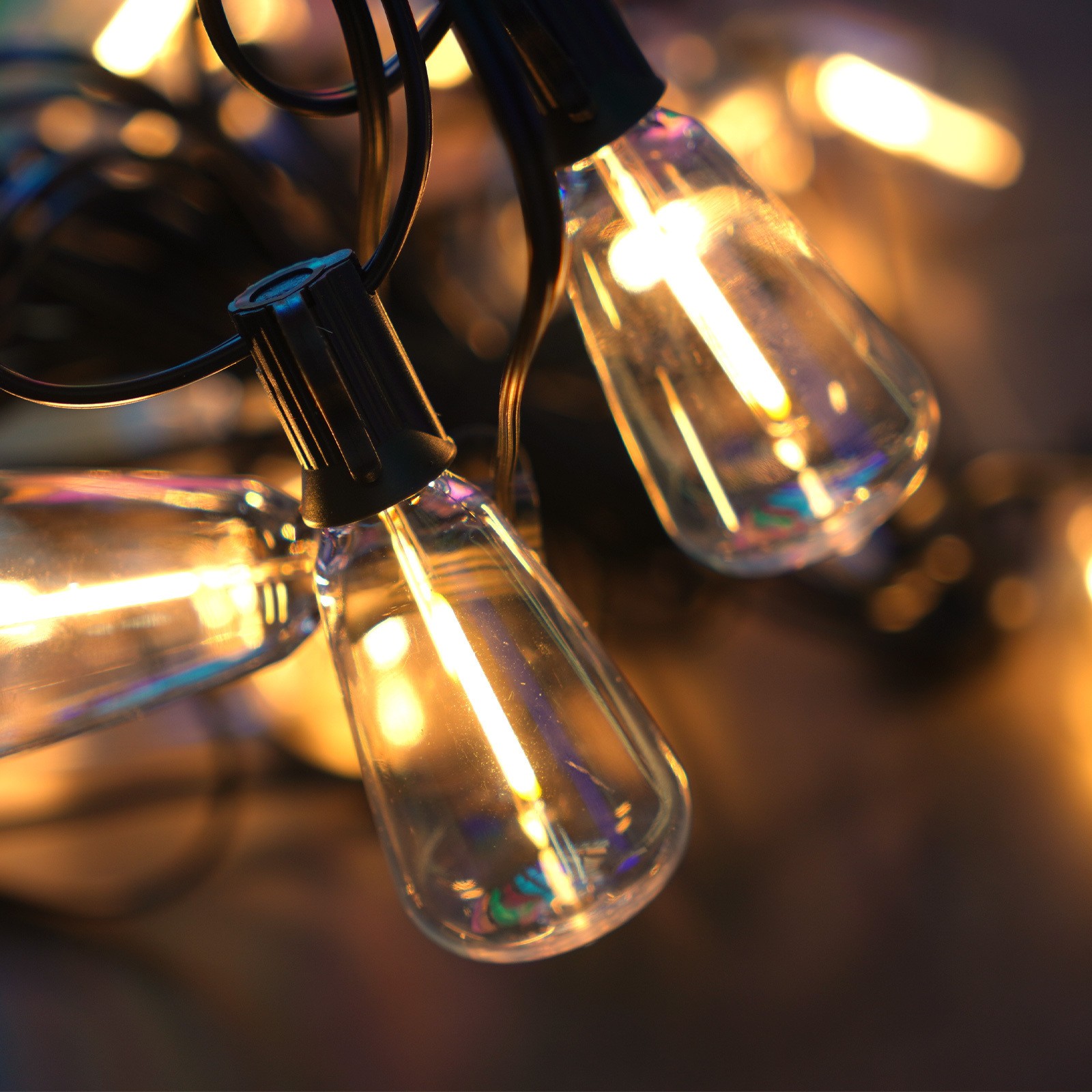 50FT Outdoor String Lights  LED Garden String Lights with Shatterproof ST38 Solar Retro Bulbs, Waterproof, Exterior Pendant Lights for Porch, Backyard, Cafe, Balcony, Bistro