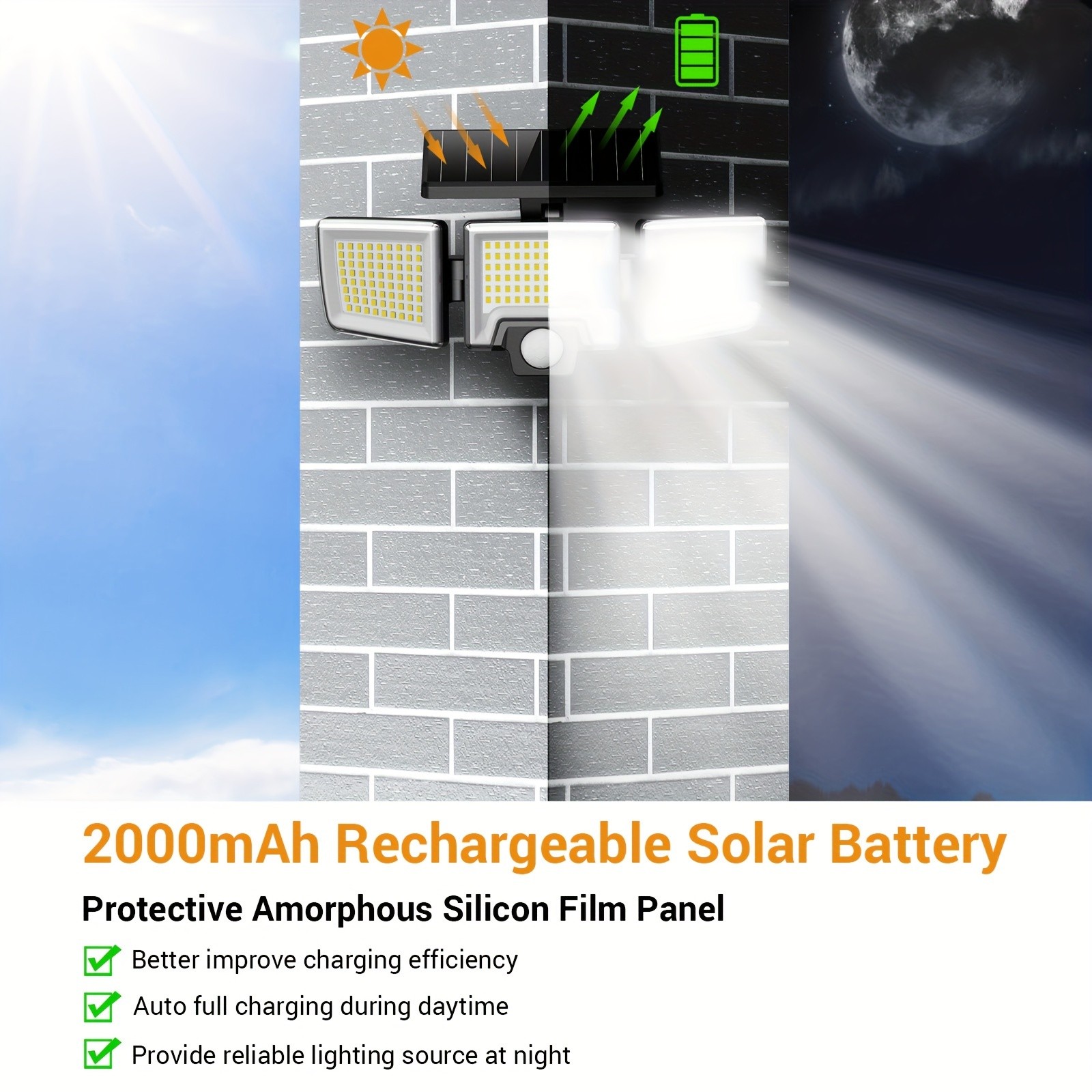 Solar Motion Lights Outdoor  2500LM 216 LED Security Lights with Remote Control, 3 Heads Motion Sensor Lights for Garden, Garage, Eave