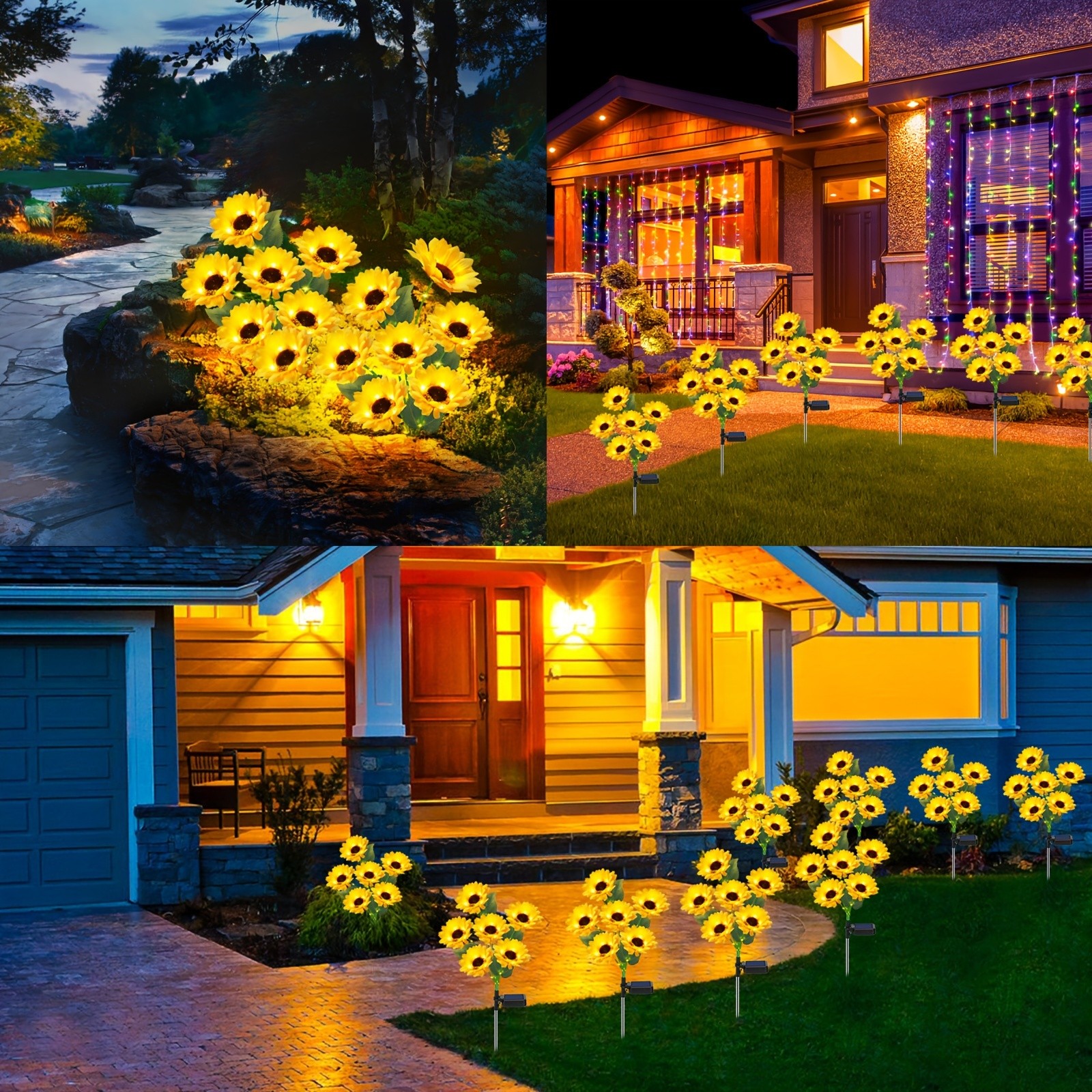 Solar-Powered Sunflower Garden Stakes  2 Packs of 6 LED Sunflower Lights for Outdoor Decorations