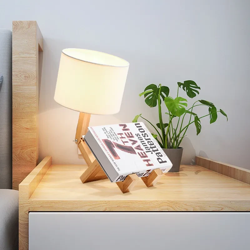 Creative Small Machine Humanoid Table Lamp Wooden Table Lamp Fashion Design Home Decor