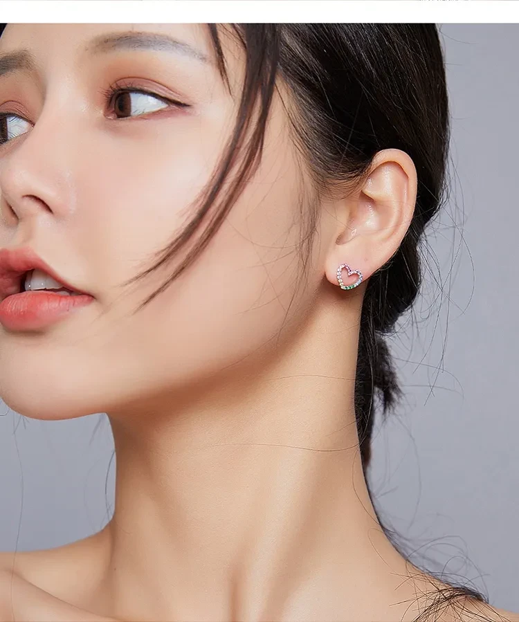 Rainbow Earrings Sterling Silver S925 Heart-shaped Color