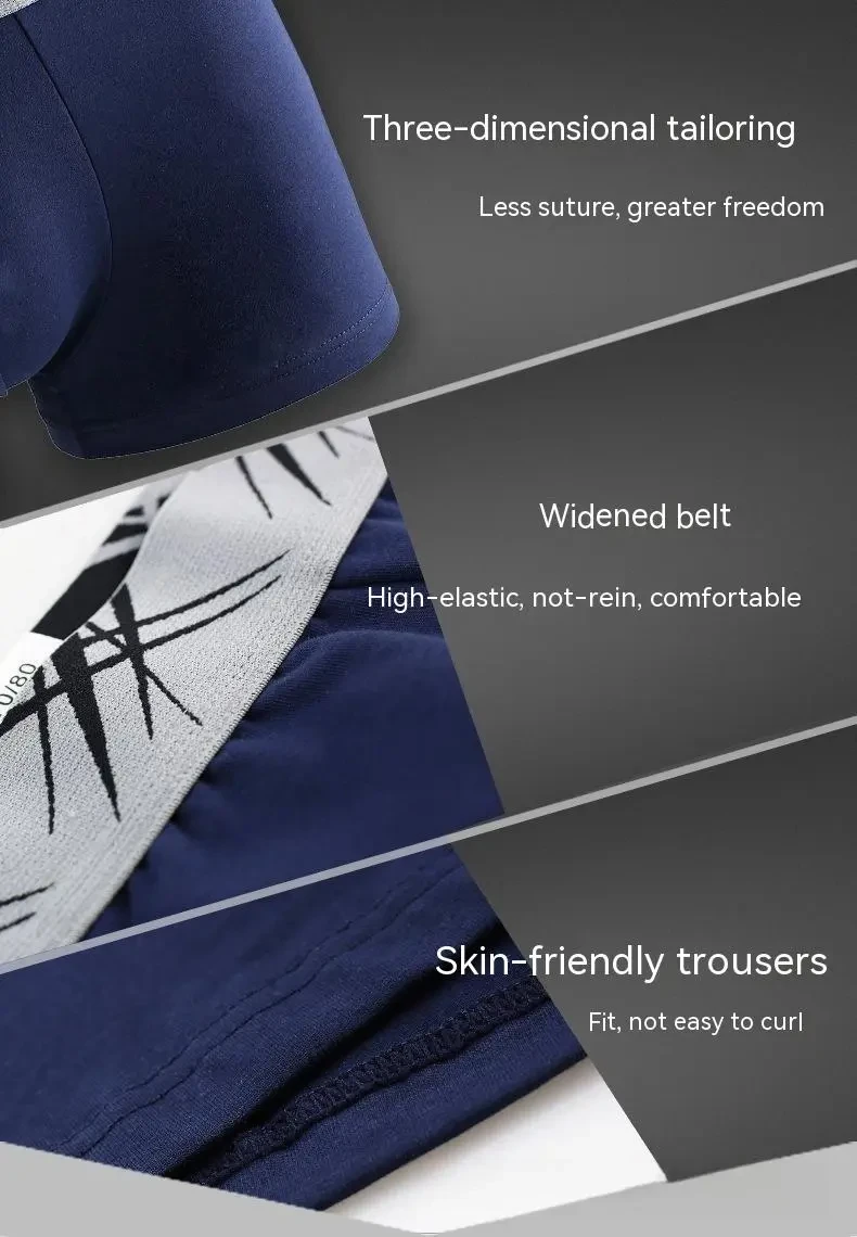 Men's U-convex Sexy Mid Waist Boxers Sapphire Blue