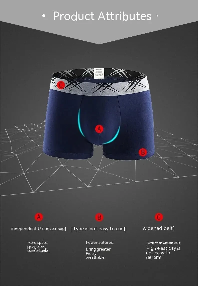 Men's U-convex Sexy Mid Waist Boxers Sapphire Blue