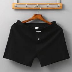 Men's Home Cotton Breathable Comfortable Sports Shorts Solid Color Vertical Pattern Large Size Men's Underwear Black