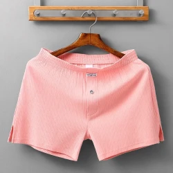 Men's Home Cotton Breathable Comfortable Sports Shorts Solid Color Vertical Pattern Large Size Men's Underwear Pink