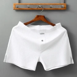 Men's Home Cotton Breathable Comfortable Sports Shorts Solid Color Vertical Pattern Large Size Men's Underwear White