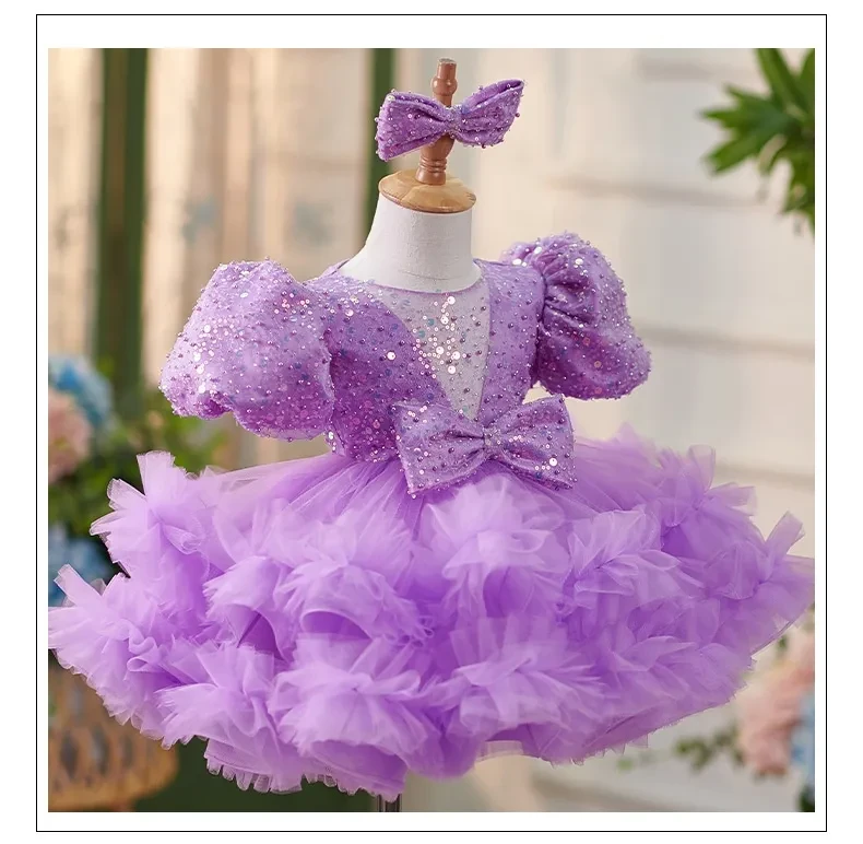 Purple Sequin Model Tulle Tutu Skirt Girls' Dress