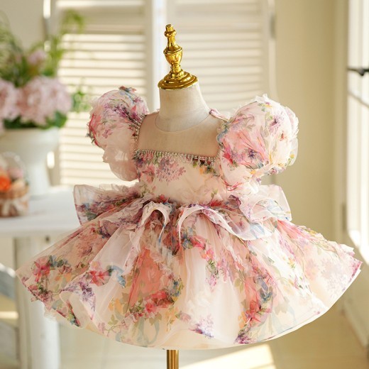 Children's Bubble Sleeve Floral Dress