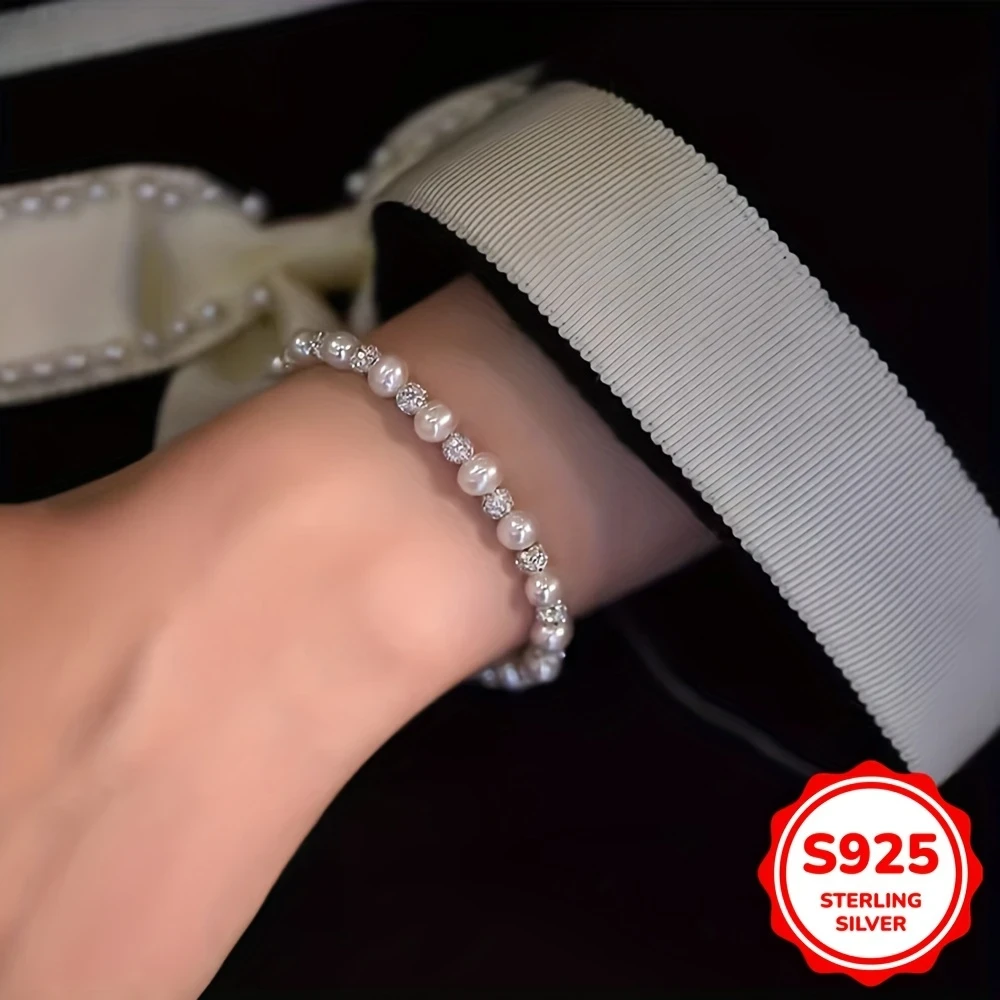 Elegant S925 Sterling Silver Pearl Zirconia Bracelet for Gift - Stylish and Timeless Jewelry Accessory for Women