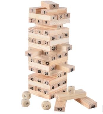 Wooden Domino Toy Tower Wood Building Blocks Toy 54pcs 4pcs Stacker