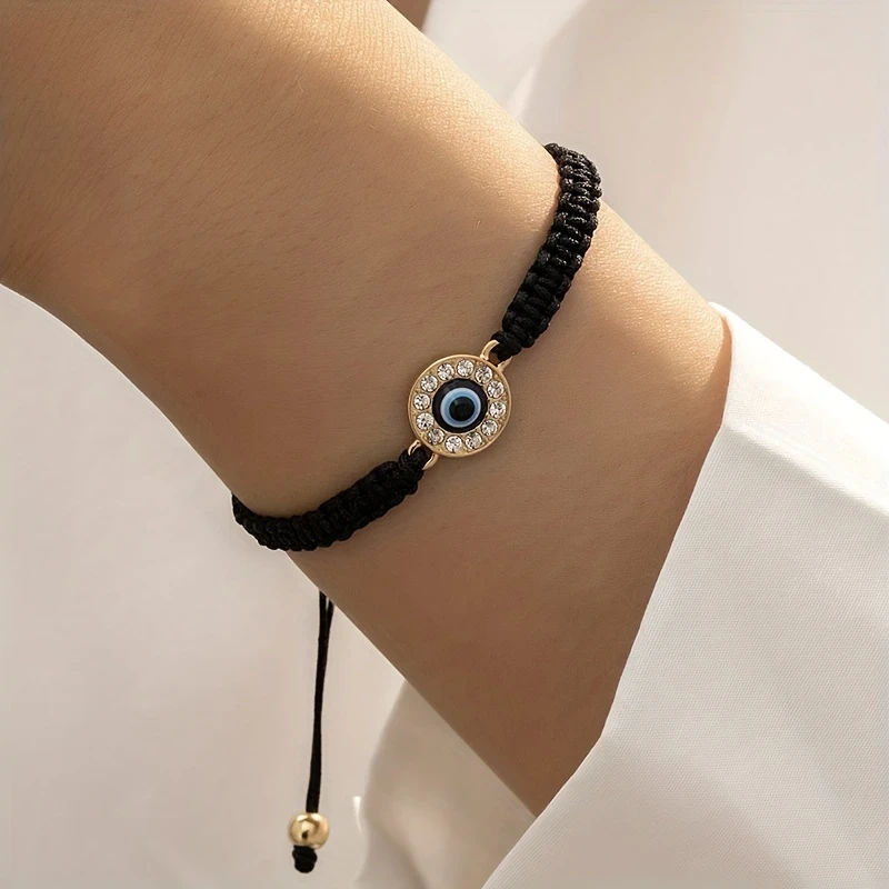 Vintage Style Devils Eye Braided Thin Chain Bracelet - Adjustable Hand Jewelry Decoration for Women
