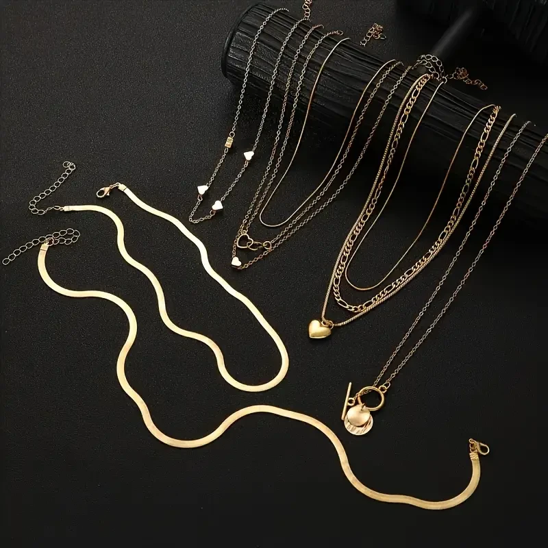 Punk Multi-Layer Flat Snake Chain Necklace Set