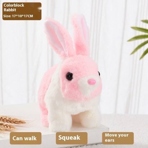 Plush Electric Walking And Moving Mouth Shaking Ears Long-haired Rabbit Pet Toy