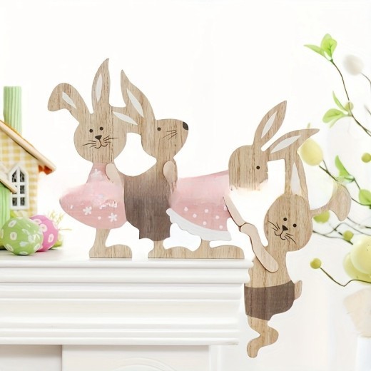 Easter Home Decoration Painted Seesaw Rabbit Wooden Door Frame