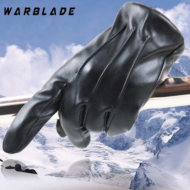 Fashion Men Women Winter PU Leather Gloves