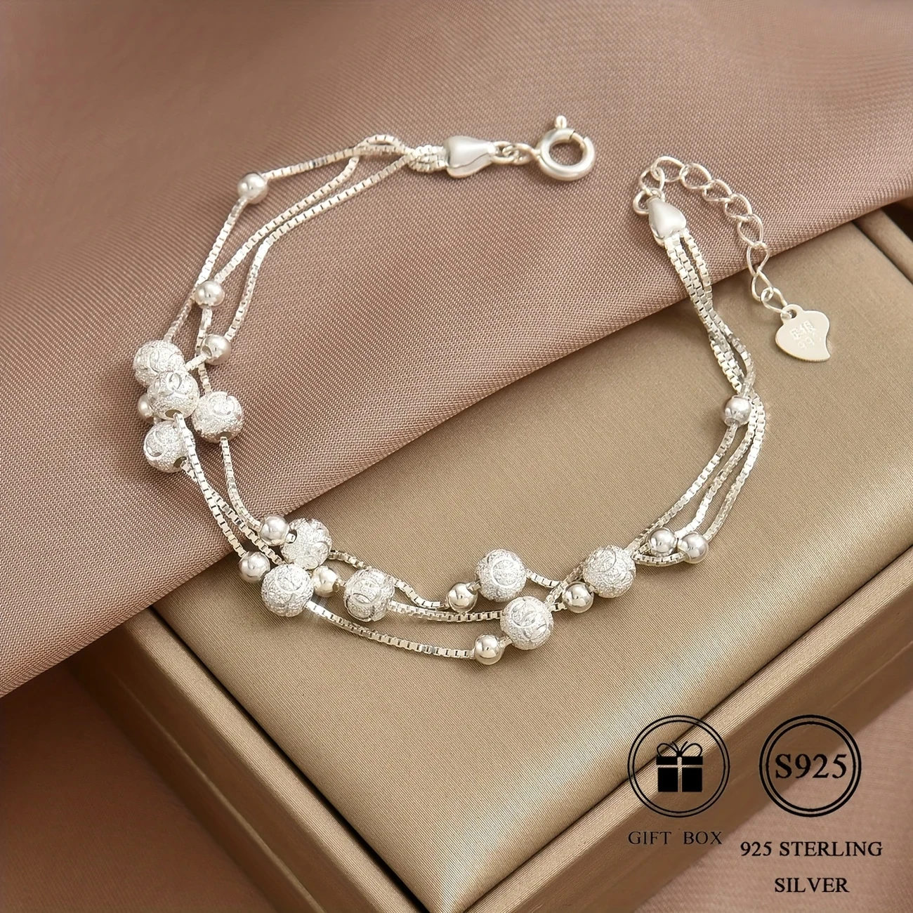 Fashionable and Versatile S925 Silver Bead Tennis Chain Multi-layered Wristband Gift  Total Weight 4.65G