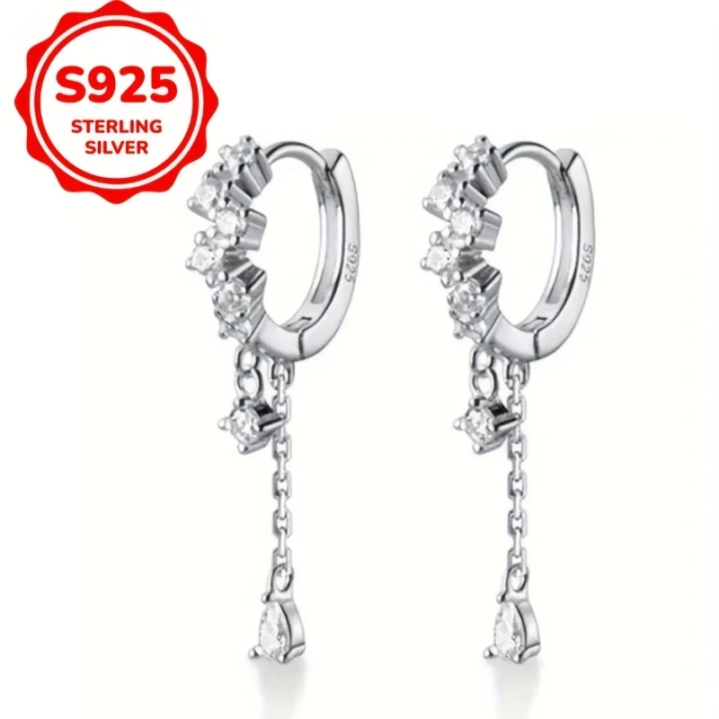 Luxury & Classic 925 Sterling Silvery Tassel Drop Earrings - Delicate Temperament Accessory for Daily Wear & Parties, Perfect Gift for Ladies