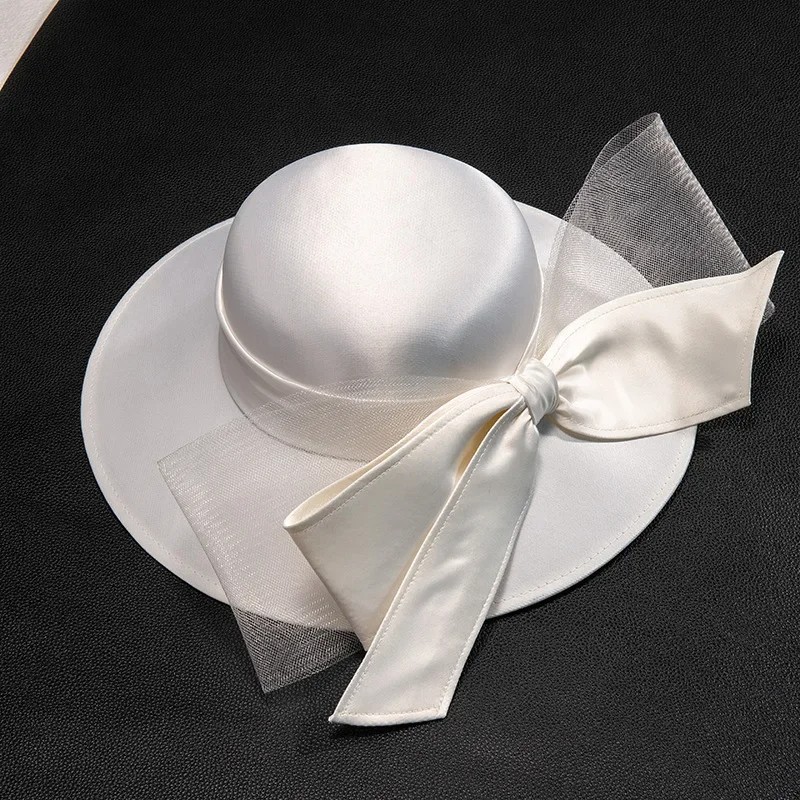 French Bow Knot Satin Top Hat for Women