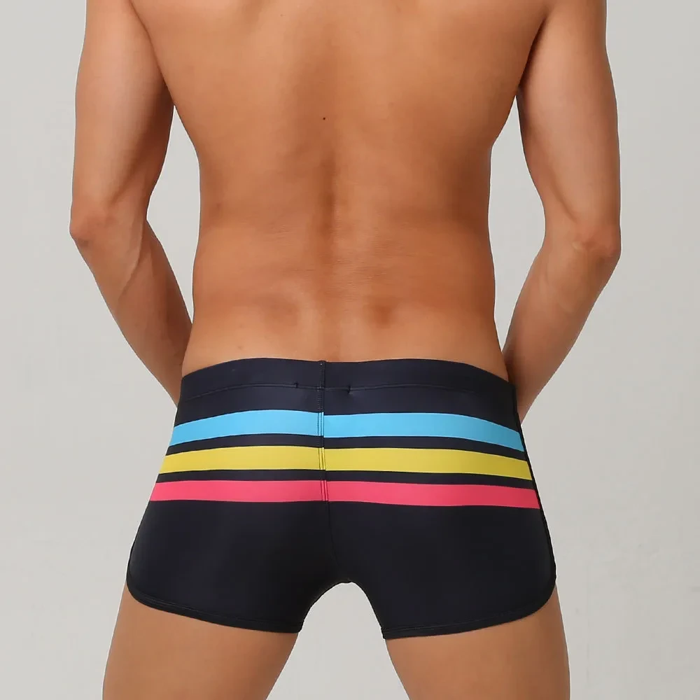 Men's New Sports Open Colorful Stripes Flat Sports Shorts Black