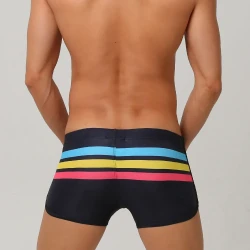 Men's New Sports Open Colorful Stripes Flat Sports Shorts Black