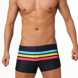 Men's New Sports Open Colorful Stripes Flat Sports Shorts Black