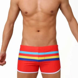 Men's New Sports Open Colorful Stripes Flat Sports Shorts Red