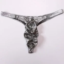 Low-waist Thin Belt Transparent Button-down Underpants Silver