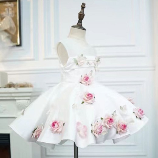 White Three-dimensional Flower Girls' Sleeveless Dress