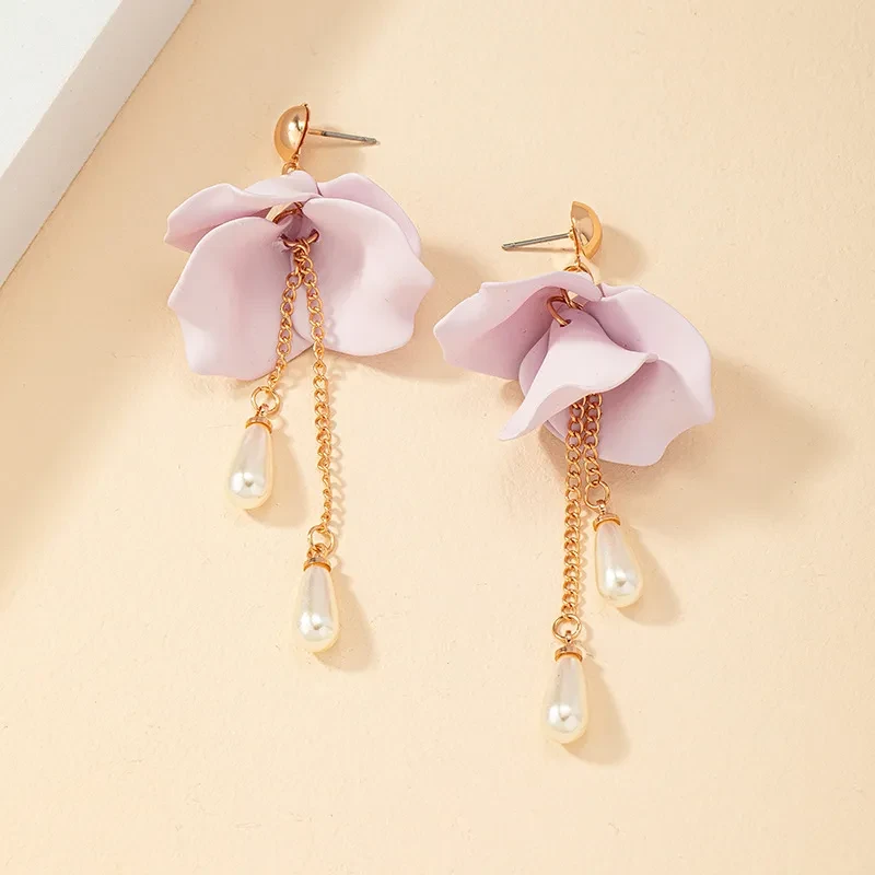 French Retro Fashion Sweet Purple Petal Earrings