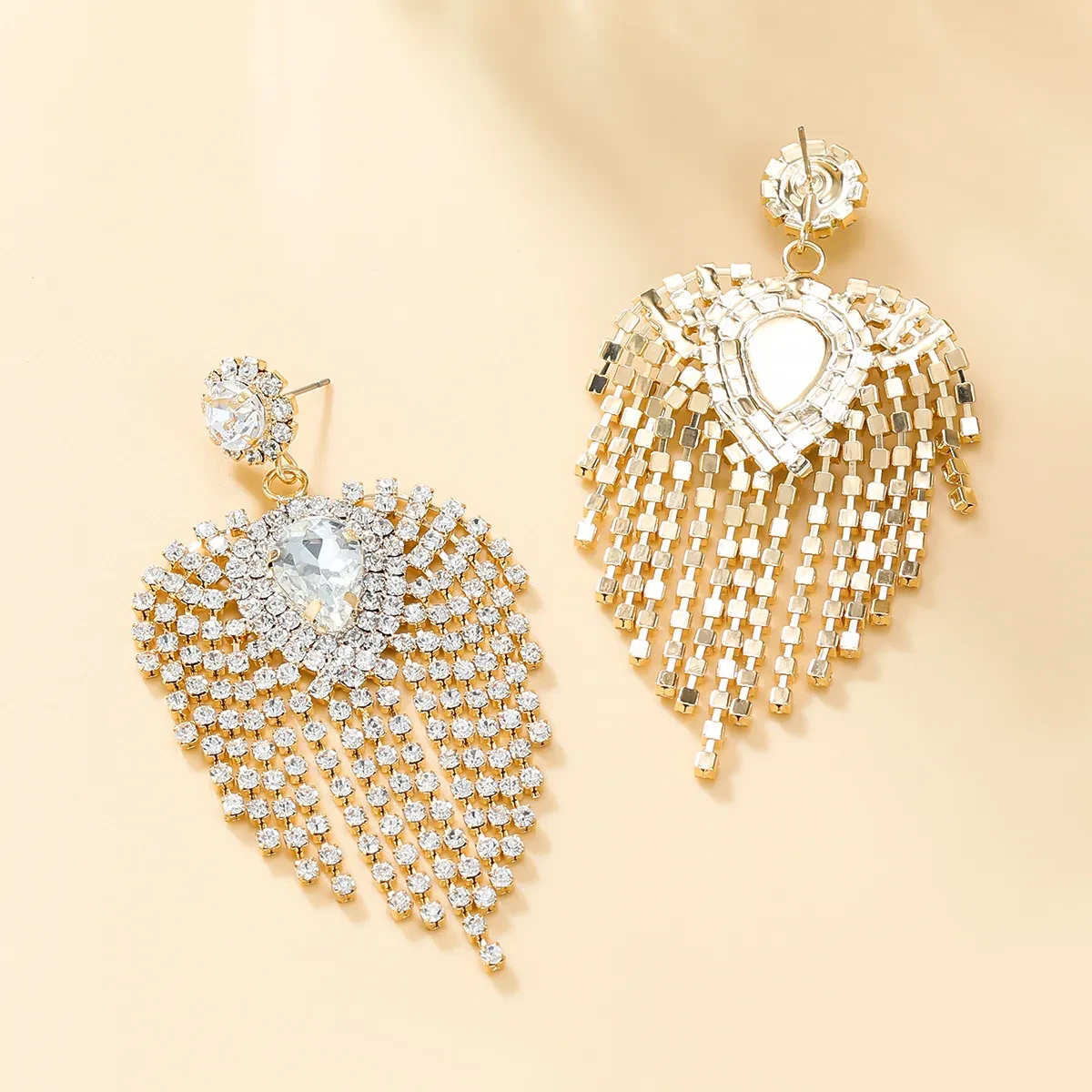 Full Rhinestone Tassel Earrings For Bride