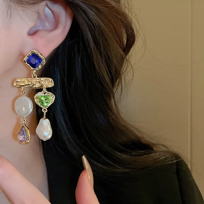 Vintage Court Style Diamond Pearl Tassel Silver Needle