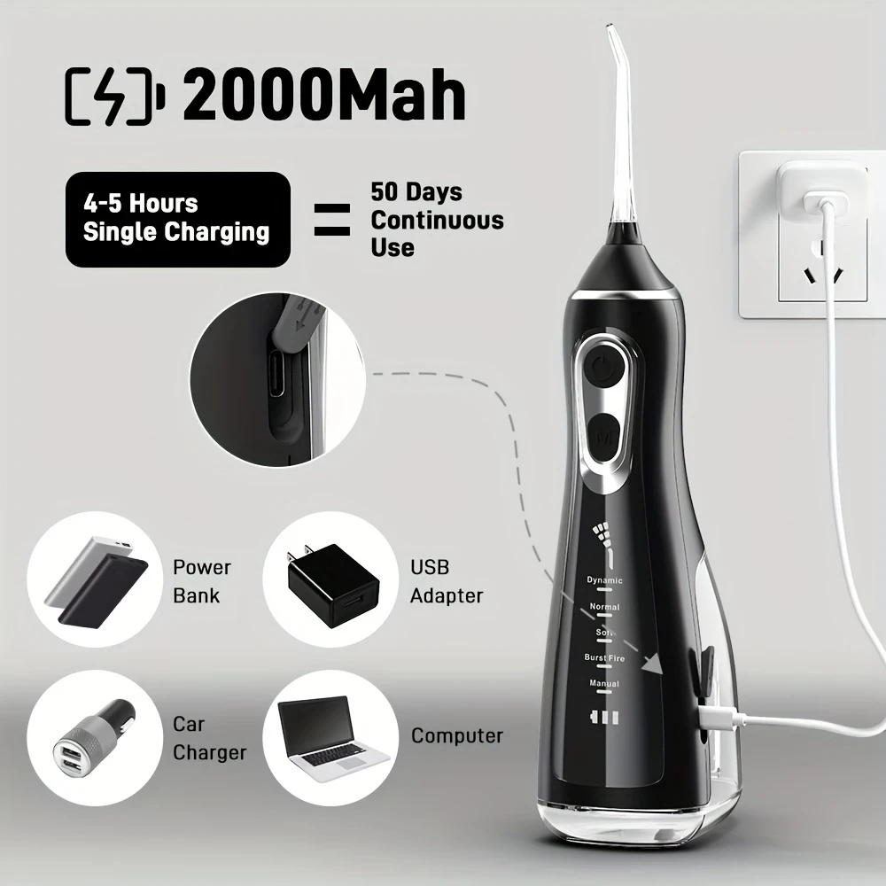 USB Rechargeable Water Flosser with 5 Different Nozzles