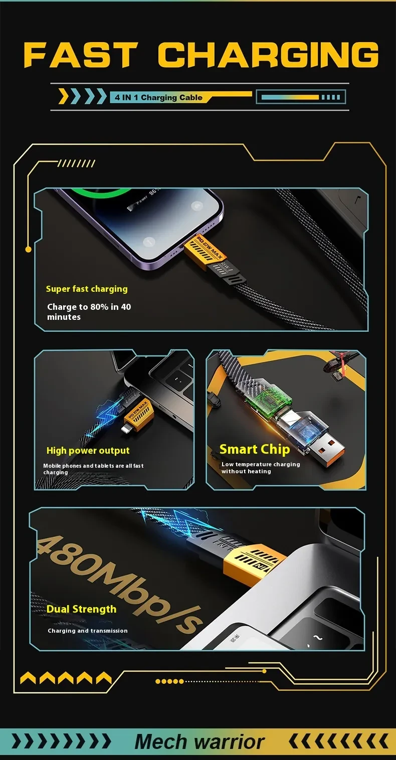 Four-in-one Fast Charge Data Cable Braided Mobile Phone Charging Cable