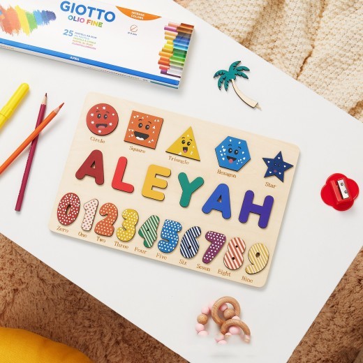 Wooden Digital Children Shape Recognition Hand Holding Puzzle Board