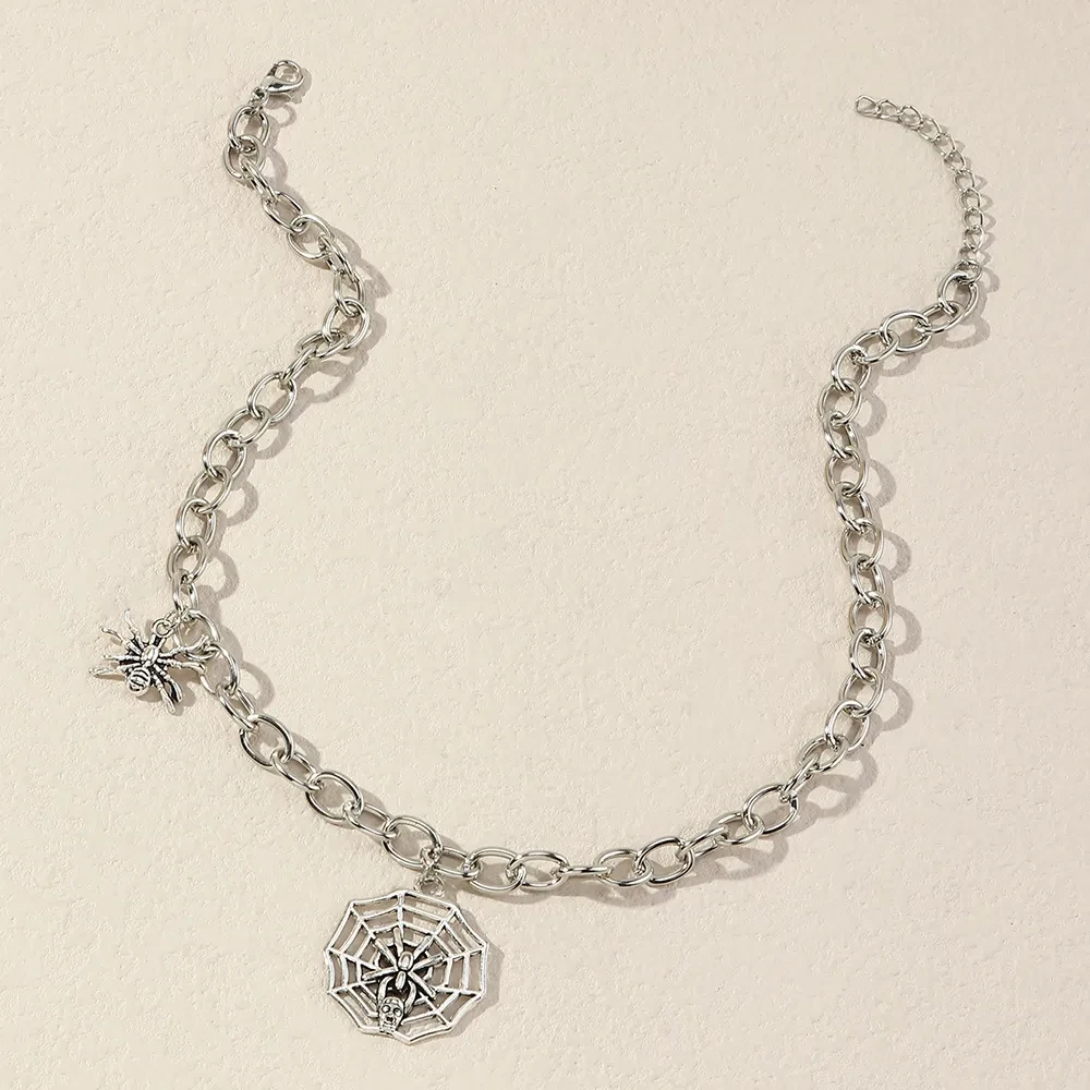 Ghost Festival Horror Skull Spider Web Necklace