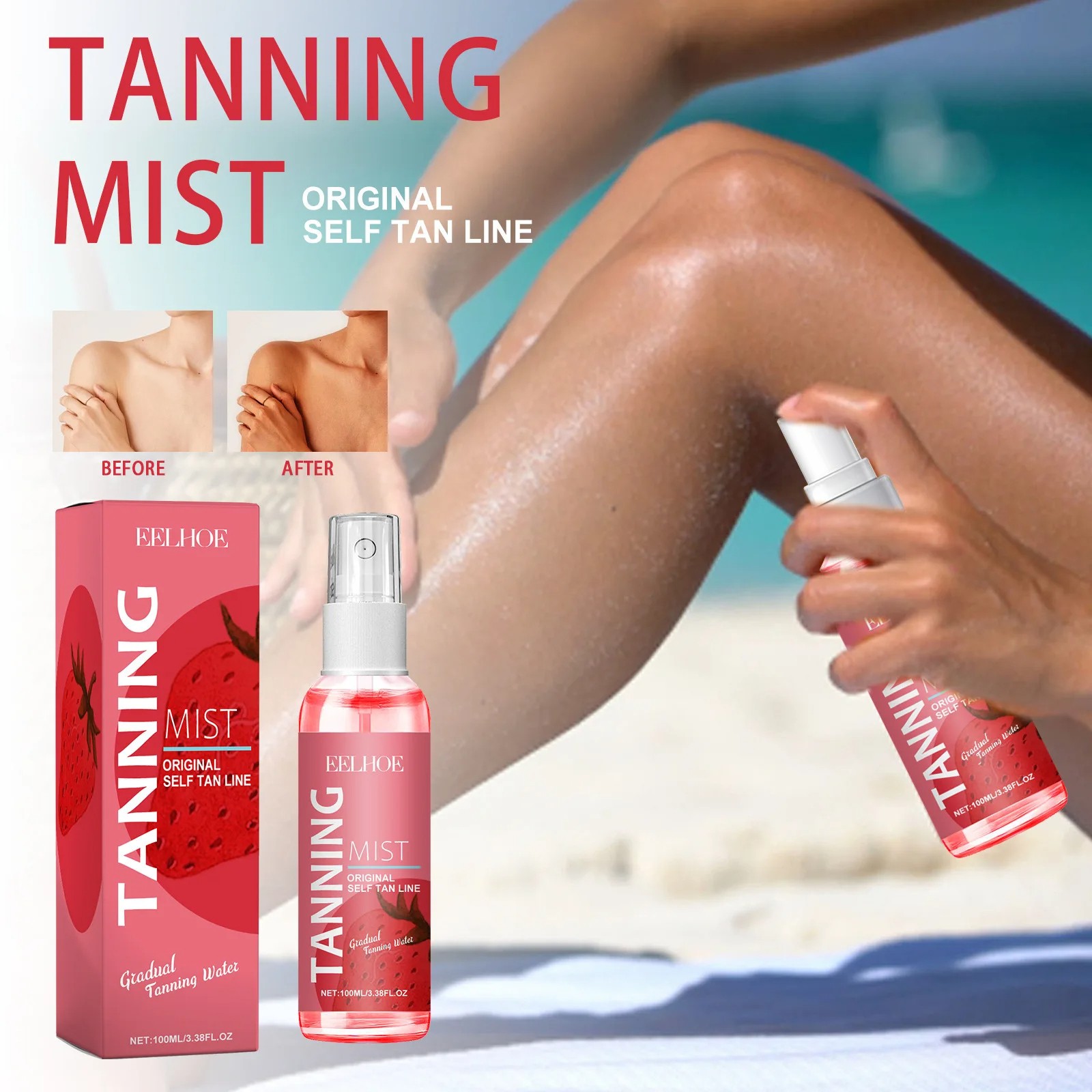 Strawberries Body Quick Tanning Spray Sunless Summer Tan Bronzer Lotion, 100ml