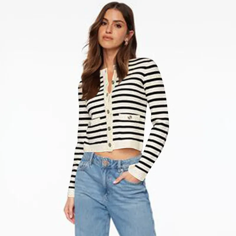 Comfort And Casual Long Sleeve Striped Button Top