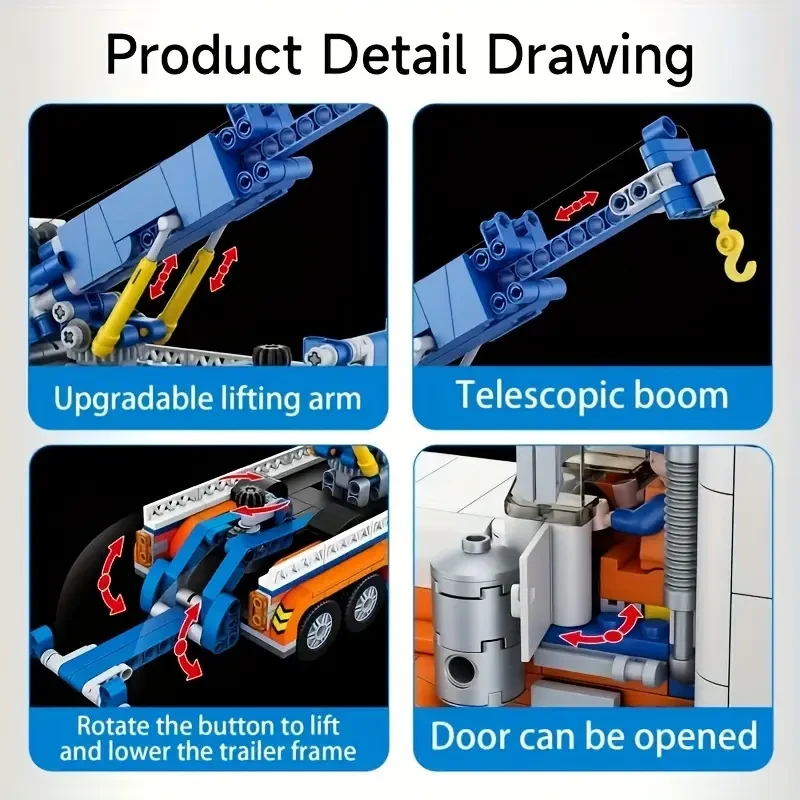 1000pcs Mixed Color ABS Building Blocks Set - City Engineering Truck with Crane