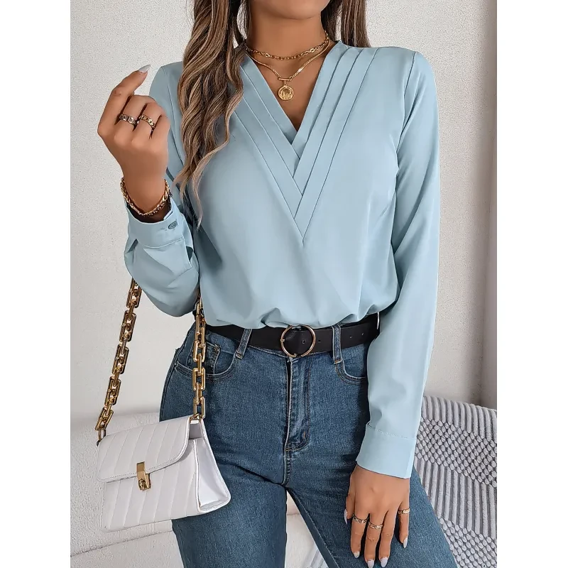 Fashion V-Neck Long Sleeve Shirt Women's Clothing