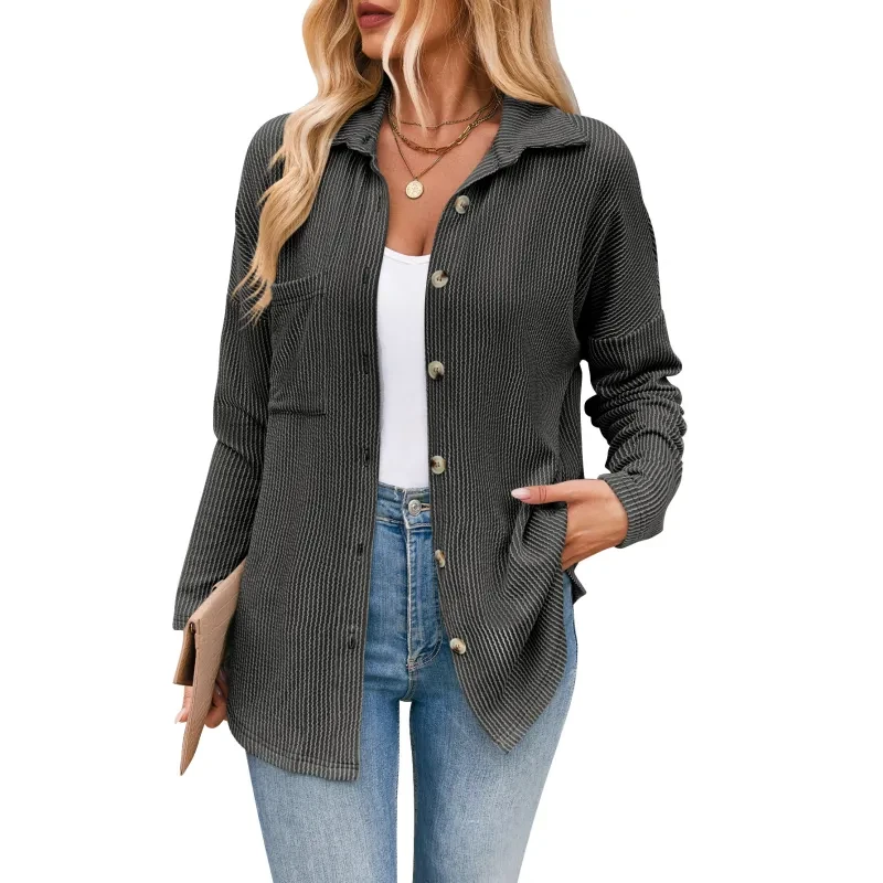 Striped Contrast Color Pocket Long Sleeve Shirt