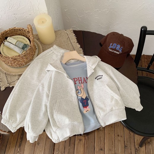 Girls' Solid Color Two-piece Letter Embroidered Jacket Casual Trousers